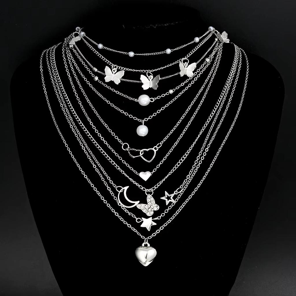 10Pcs/Set Women's Simple Stackable Pendant Necklaces Set Fashion Love Heart Multilayer Necklaces Female Party Jewelry Gifts 2026