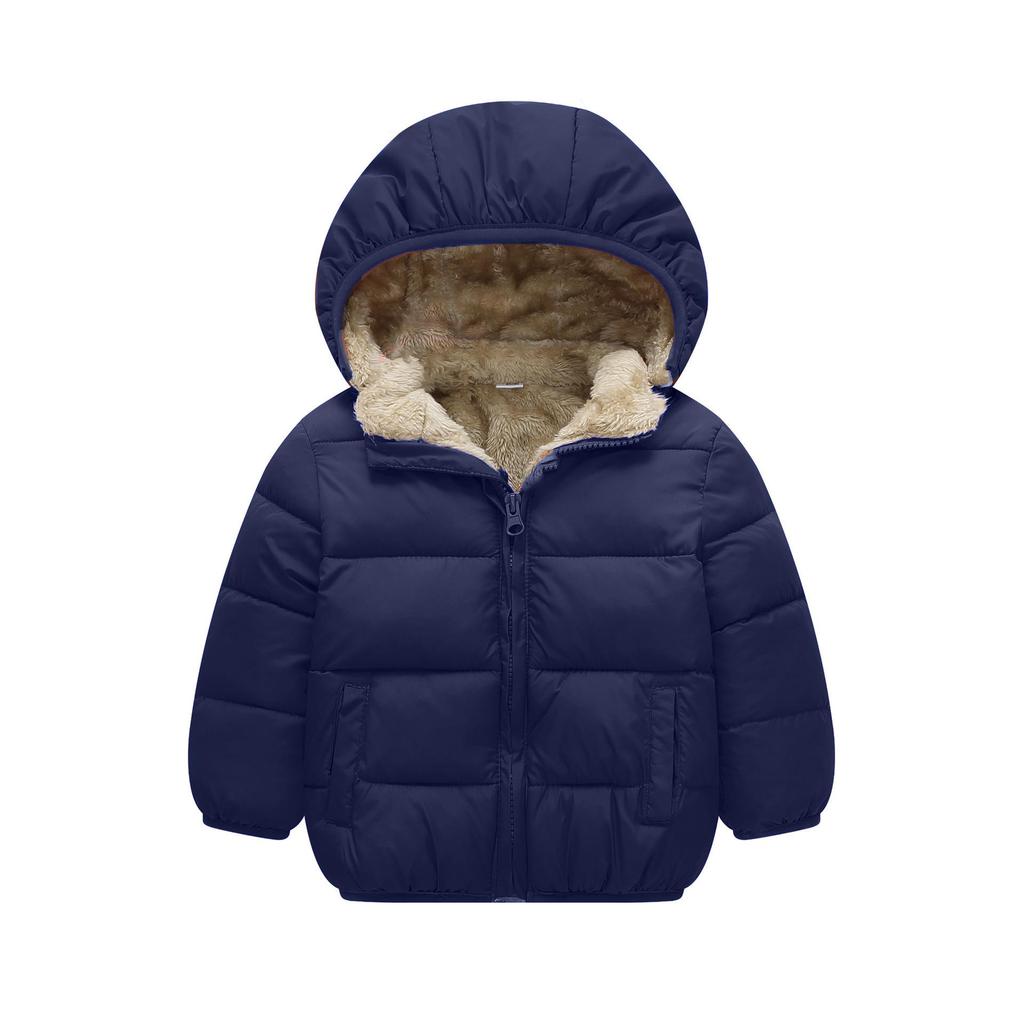 Unisex Kids' Thickened Velvet Hooded Cotton Jacket for Winter