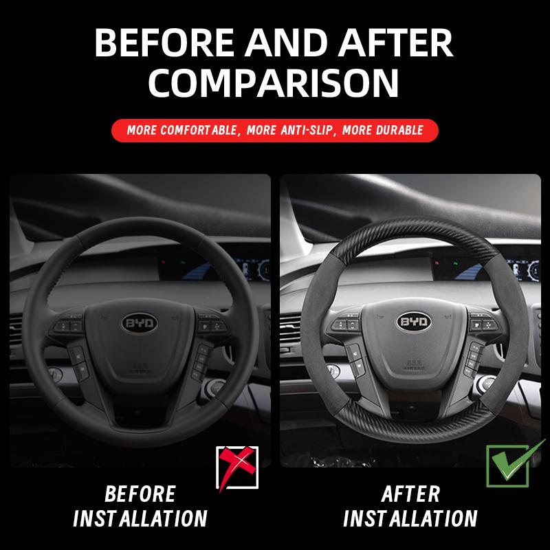 Suitable for Byd Suede Matte Carbon Fiber Texture Steering Wheel Cover Suitable for Dolphin Mini Seal Atto 3 King Shark 6 Song Pro Seagull F0 MM20