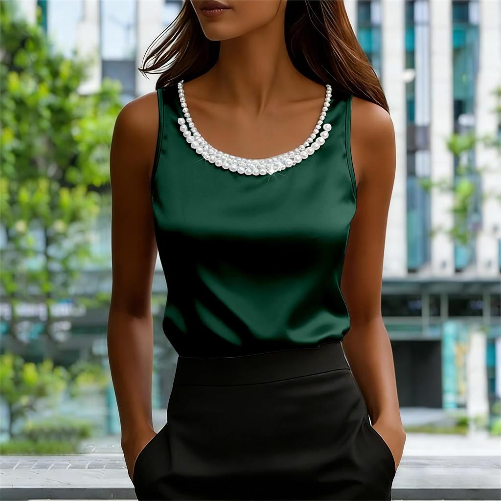 Women's Fashion Tank Top - Loose-Fit Sleeveless Underlayer Satin Casual Top