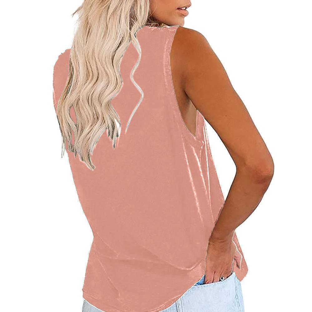 Spring and Summer New Vest V-neck Pocket Loose Casual Plus Size Top for Women