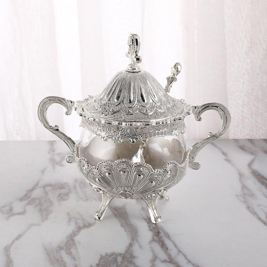 Condiment Pot for Restaurant And Hotel Seasoning Jar with Lid Spoon, European Style Metal Small Spice Coffee Bar Container, Decorative Sugar