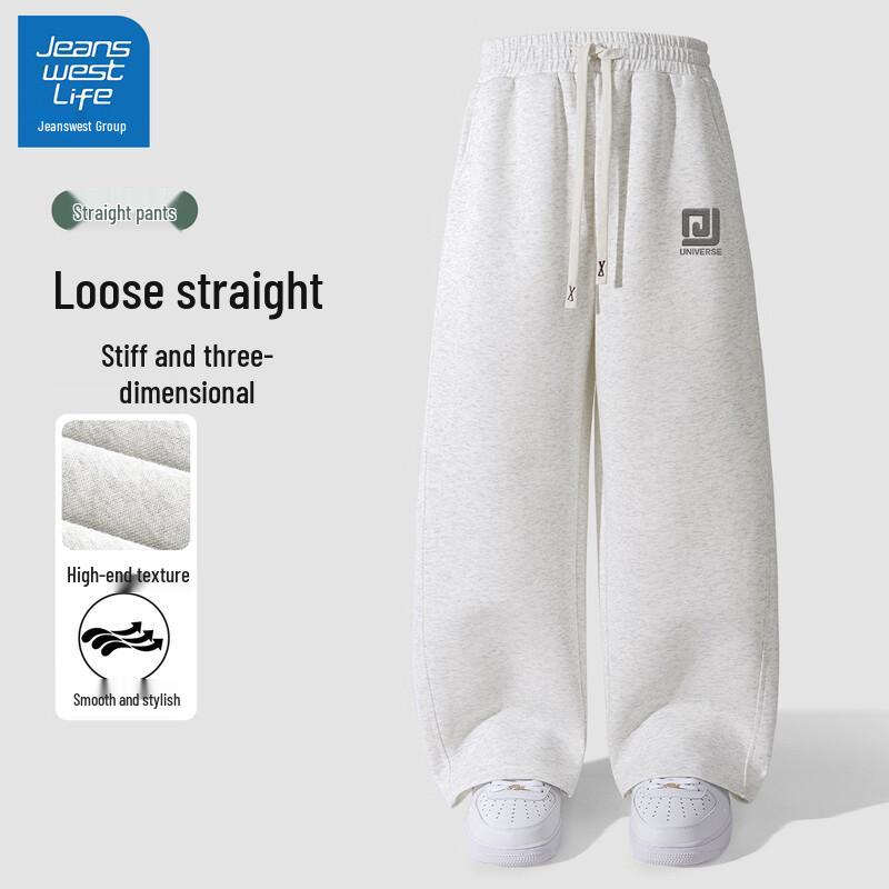 

JEANSWEST LIFE Men s 2025 Fall/Winter Loose Straight Leg Casual Pants with Emblem Pattern 2XL (185)