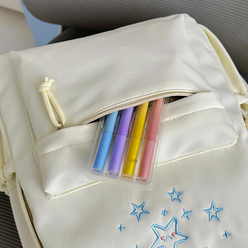 Women's Star Embroidered Backpack Junior Senior High School Schoolbag