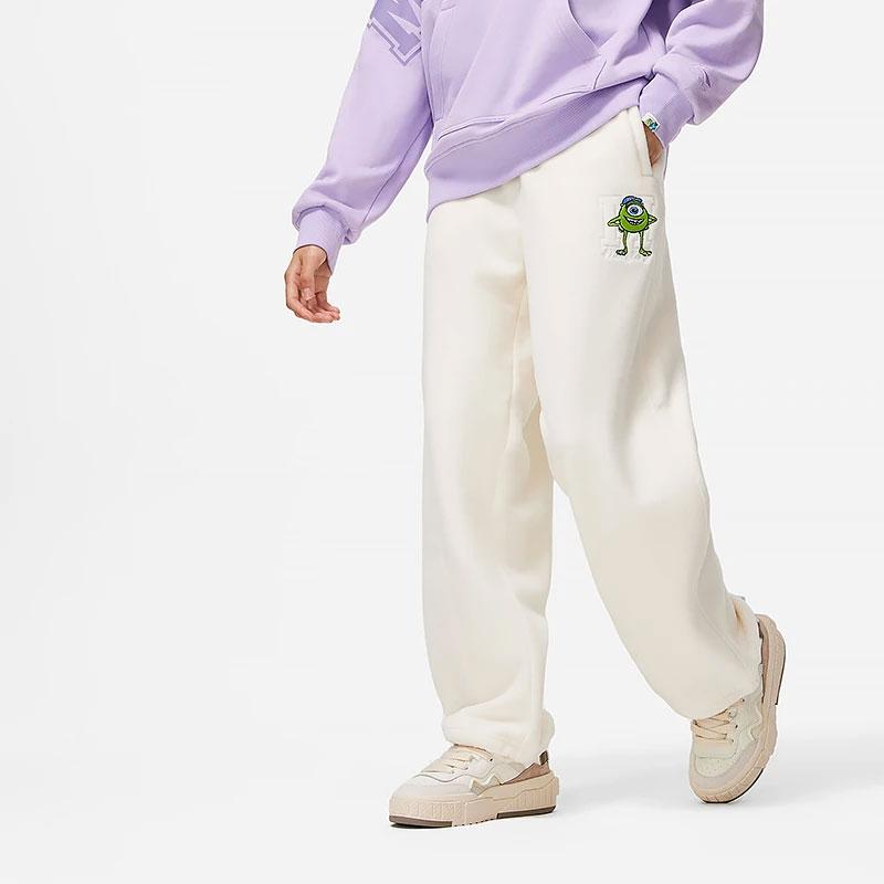 Li Ning Disney Collaboration Series Monsters University Cartoon Print Straight Leg Fleece Warm Loose Knit Sports Pants Women bottoms AKLT818-3