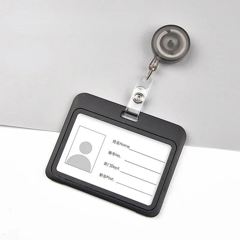 1Set Retractable Badge Holder Reel Staff Nurse Plastic Working ID Name Tag Holder Student Bus Pass Card Cover Case ID Sleeve