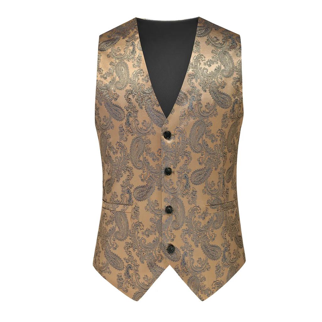 Men Print Suit Vest Korean Style Slim Fit Waistcoat Spring Autumn Men Thin Casual Sleeveless Gilet