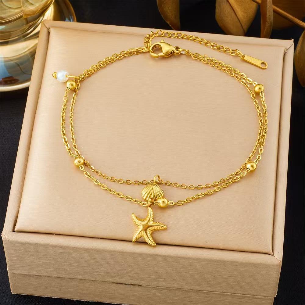 Ocean Necklace Anklet Set Natural Shell Starfish Pearl Jewelry Fashion Accessories Gift Box