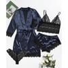 GMXIA Ladies' Pajama Four-piece Set, Lingerie, Large-sized Home Wear, Lace Pajama Sets
