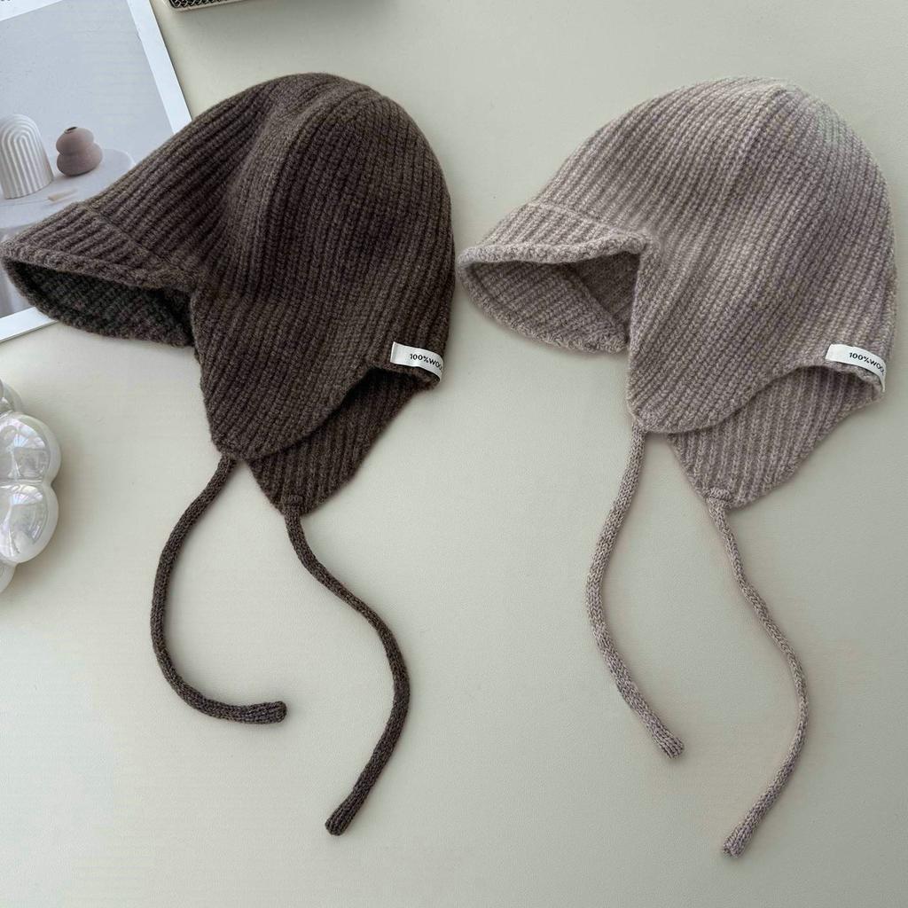 % WOOL pure wool short-brimmed flying hat women's autumn and winter warm knitted ear hat balaclava hat