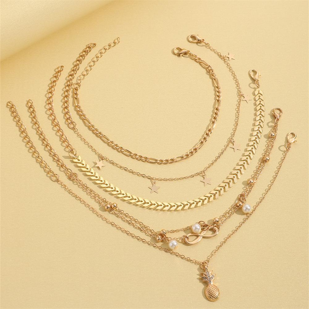 6 In 1 Bohemian Beach Stacked Star Pearls Anklet for Ladies