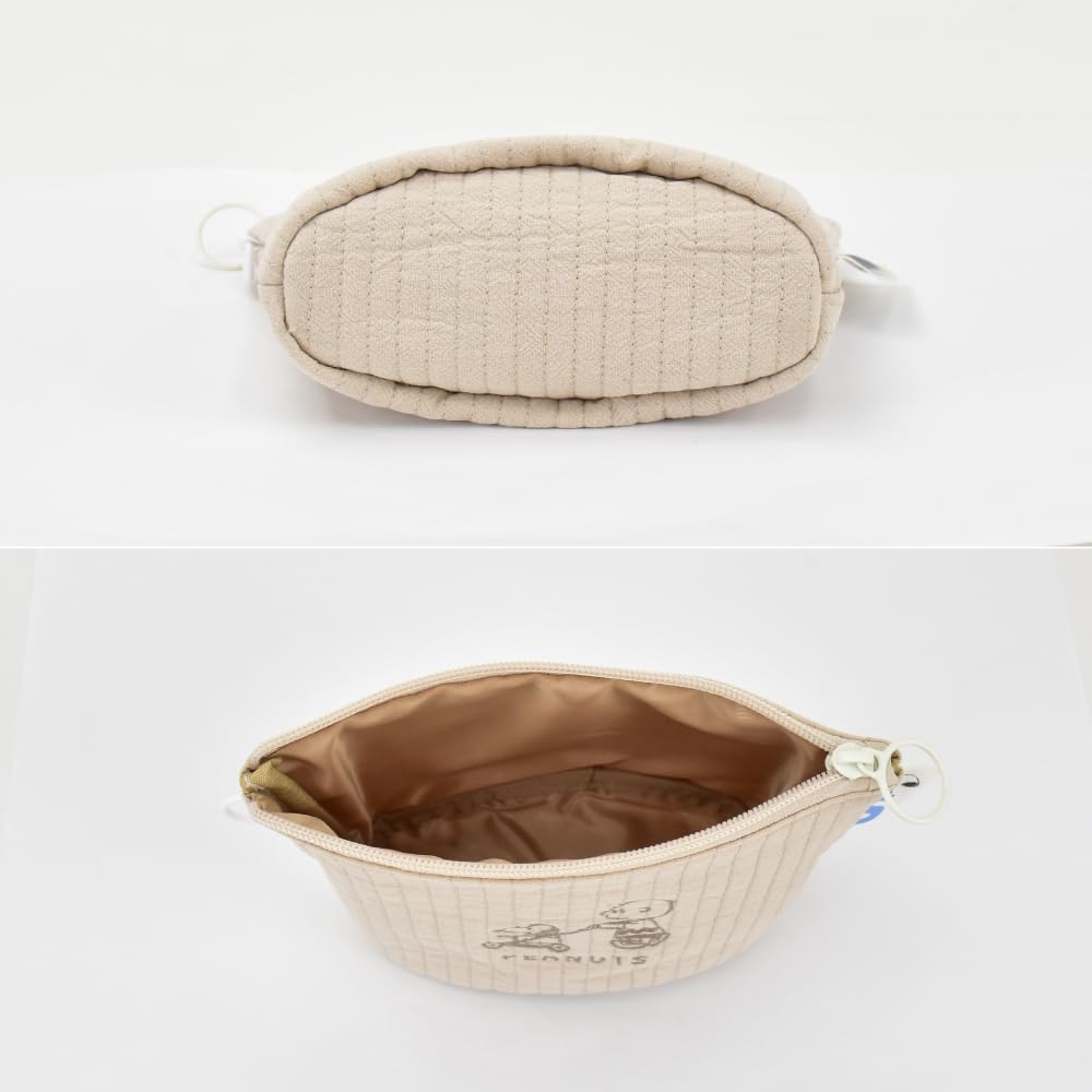 Marimocraft Snoopy Cosmetic Large Small Item Nubi Quilted Character Beige Pouch, Capacity, Storage, Fabric, Boat-Shaped, Freestanding, Women's,
