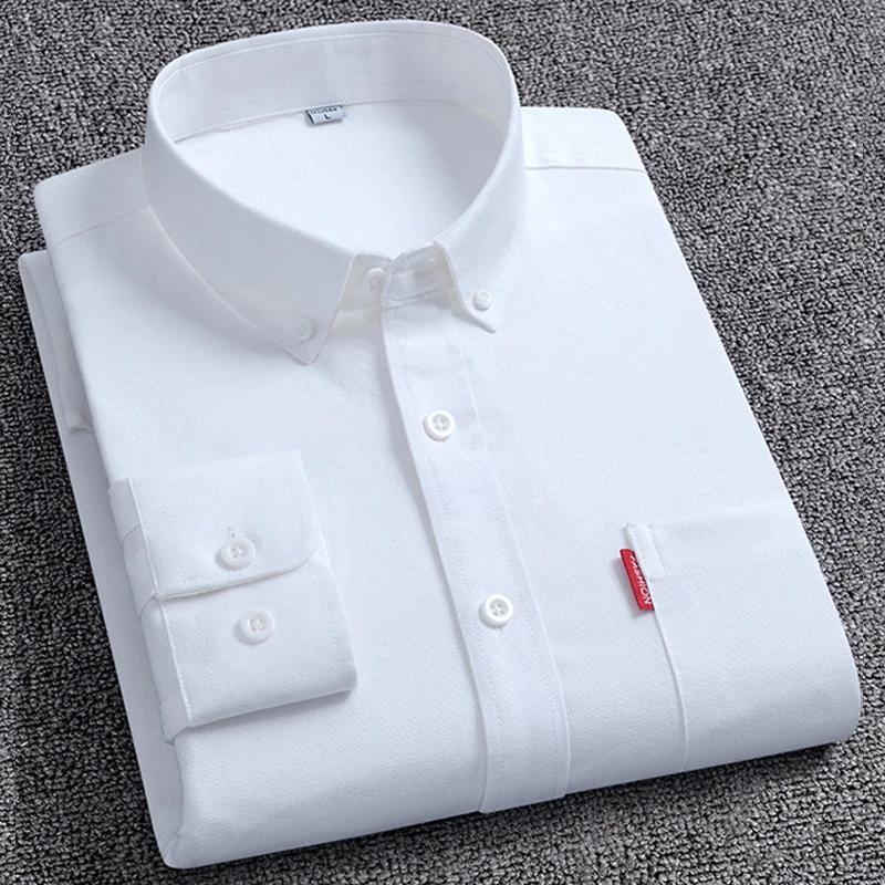 

Men s Oxford Long Sleeve Shirts 100% Cotton Solid Color Turn Down Collar Regular Fit Daily Men Clothing Easy Care Shirts For Man XL білий