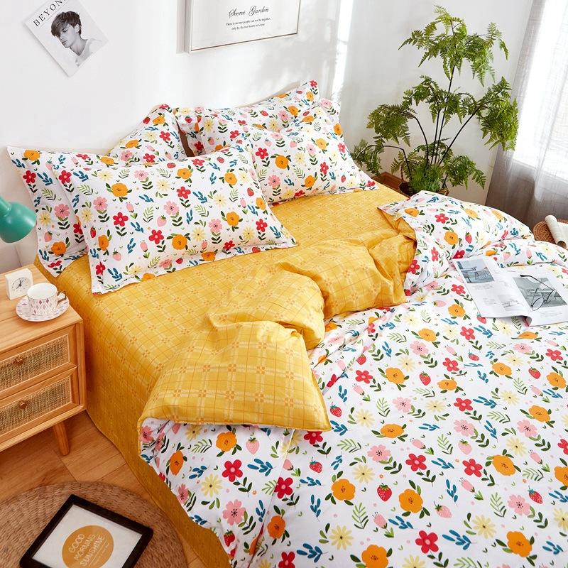 Vierteiliges Set aus Bettwäsche aus reiner Baumwolle, Bettbezug, Bettwäsche, dreiteiliges Bettlaken-Set für den Schlafsaal