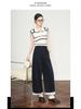 2026 Spring/Autumn Women's High-Waisted Wide-Leg Color Block Lace Casual Pants, Plus Size