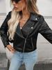 Women PU Leather Jacket Lady Motorcycle Leather Jacket  Lapel Zipper Faux Leather Short Coat