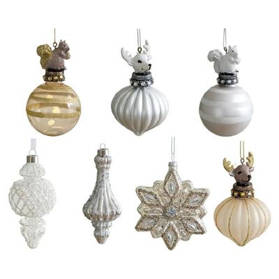 Ornamenti di Natale in Vetro Premium con Forme Creative a Goccia e Scoiattoli e Dettagli Dinamici di Glitter