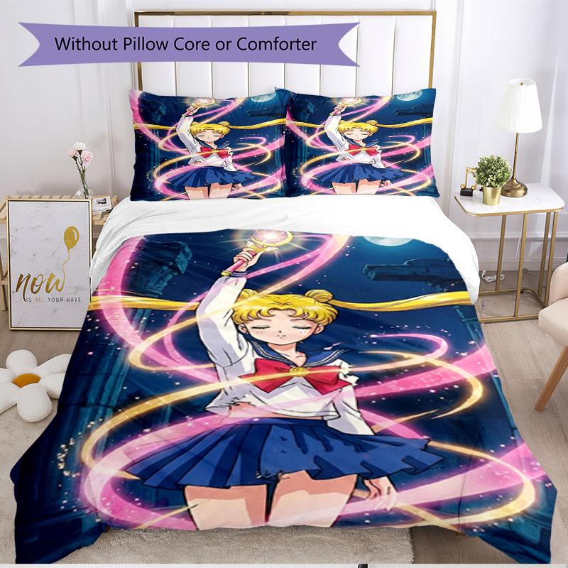 3pcs Duvet Cover Set (1*Duvet Cover + 2*Pillowcase, Without Core), Sailor Moon Print Soft All‑Season Bedding Set, Home Bedroom Decor Gift