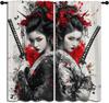 Japanska Geisha Pojkar Flickor Mörkläggningsgardiner, Kyoto Kimono Flickor Asiatisk Folkkultur Konst Mode Stil, 2 Paneler Stångficka Termisk