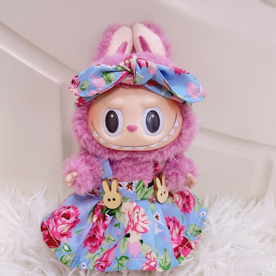 15/17cm Vinyl Plüschpuppenkleidung Labubu Anhänger Glückliches Lila Schleifenkleid Labubu V1/V2/V3 Kleidung Accessoires