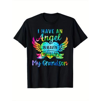 Ich habe einen Engel im Himmel, ich nenne ihn meinen Enkel. Batik-T-Shirt, schwarz, Familie, Baumwolle, Rundhalsausschnitt, Liebe.