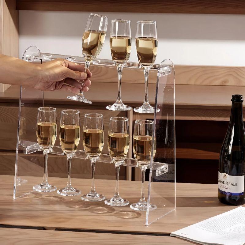 2/3 Tier Acrylic Champagne Glass Holder Champagne Stand Champagne Flute Glass Holder,Tabletop Stemware Hanging Display Rack