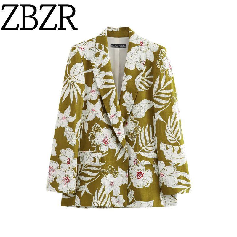 Zbzr Autumn New Women Clothes Western Style Fashion Linen Blend Flowers Print Blazers 8092711