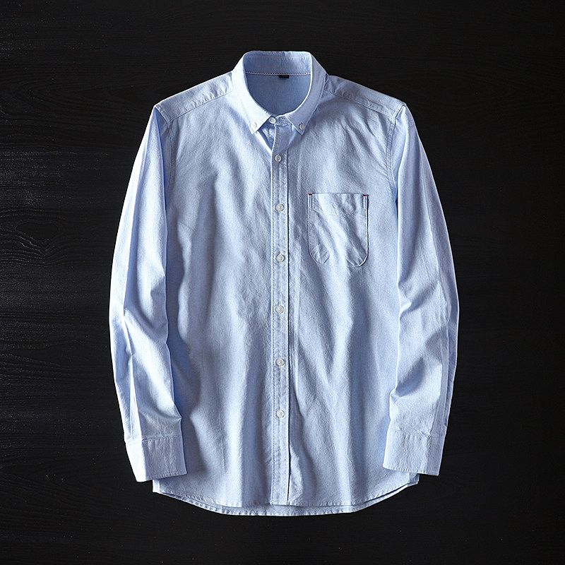 Oxford Long Sleeves Silm Cut Label Plus Size White Shirt Sky Blue M