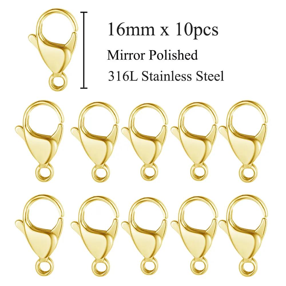 10pcs/lot Gold Mirror Polished 316L Stainless Steel Lobster Clasp 9-19mm Diy Jewelry Clasps for Necklace Bracelet Making