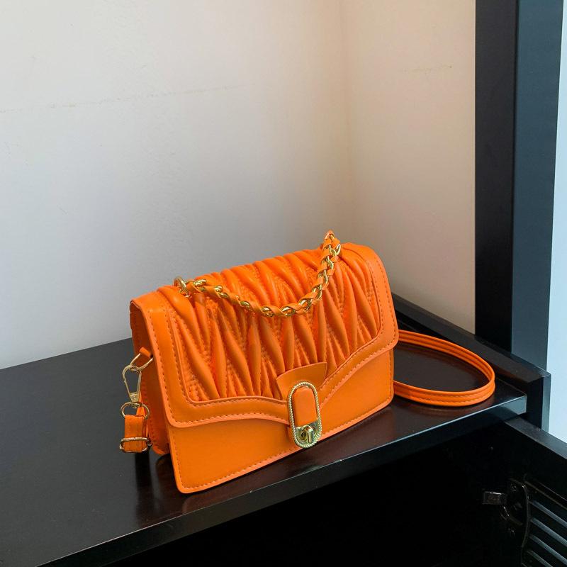 

French niche texture bag women s bag 2024 autumn new fashion pleated small square bag foreign style shoulder messenger bag помаранчевий