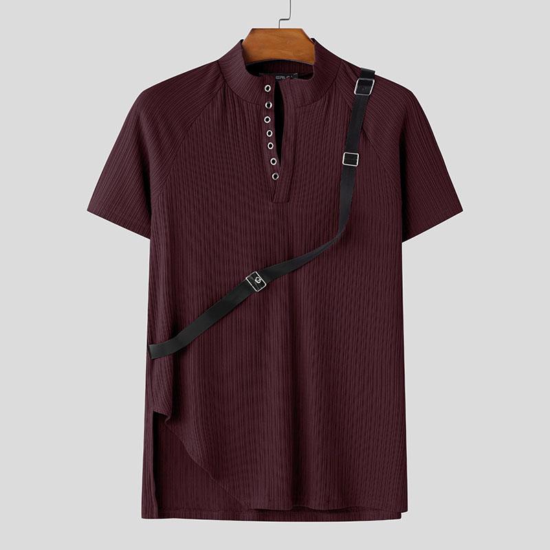 

INCERUN Summer Men Short Sleeve Patchwork Texture Casual Irregular T-Shirts Tops 5XL червоний