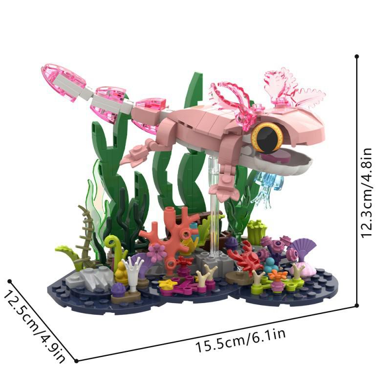 Axolotl Building Blocks Model Ornament, Small Particle Blocks. Mexican Pink Axolotl (227 pieces)