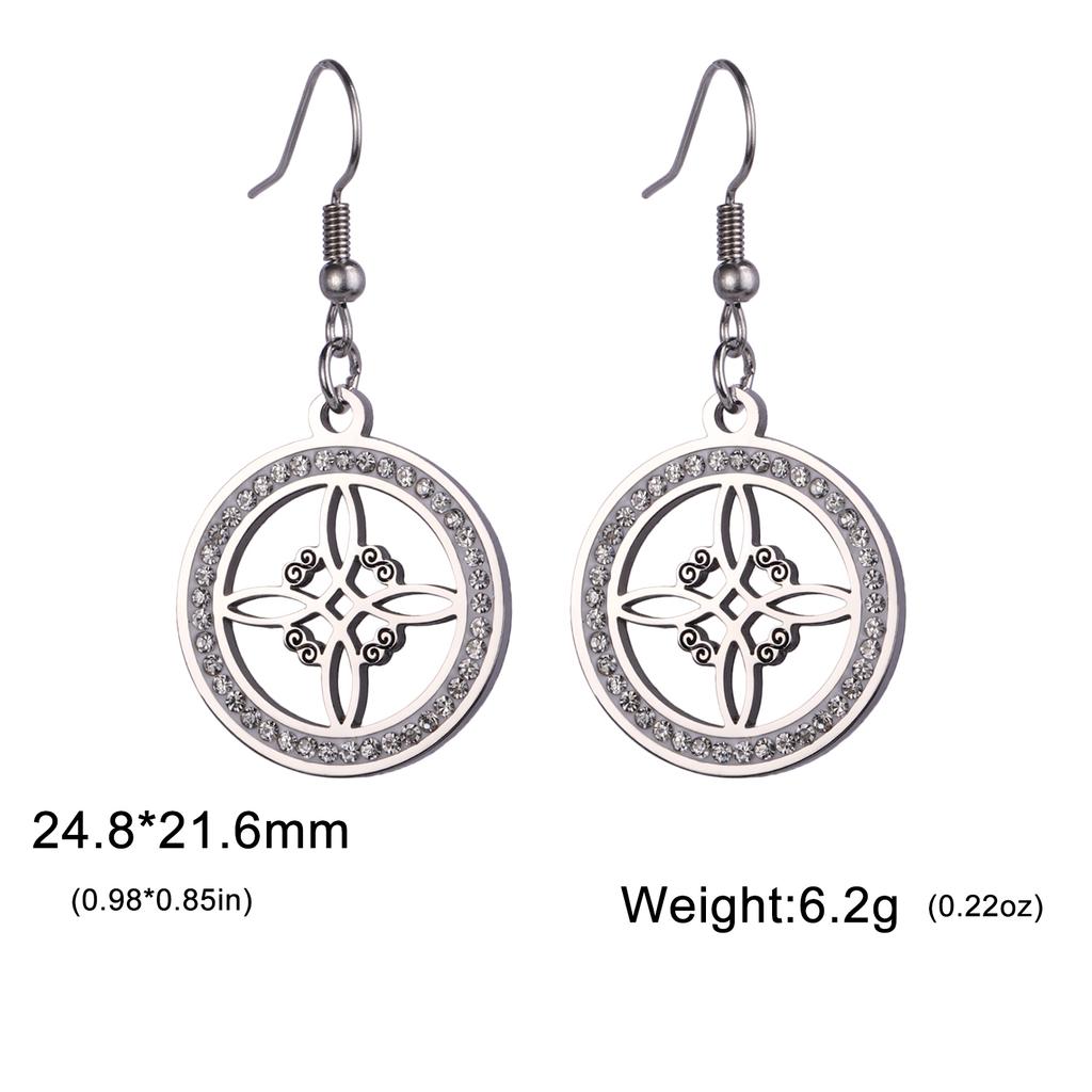 Witch Knot Drop Earring Stainless Steel Amulet Witchcraft Clear Zircon Round Pendant Earrings Jewelry Valentine Gift
