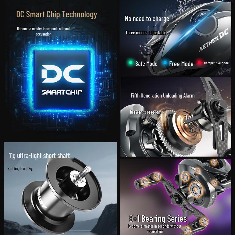 Wind Blade 5th Gen Smart DC Baitcasting Reel - Micro-jigging, Long Cast, Noiseless, Anti-backlash, Electronic Brake.