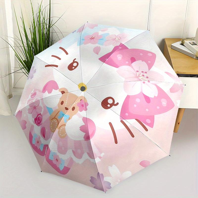 

1pc Sanrio Hello Kitty & Flowers Pattern Automatic Umbrella is Fashionable and Good-Looking, a Portable 3-Fold Umbrella, Suitable for Travel and Daily