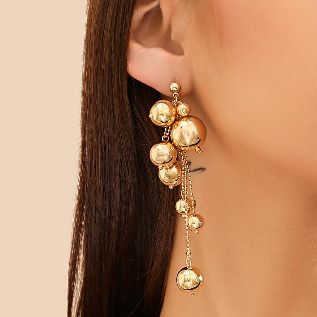 IngeSight.Z Vintage CCB Ball Beads Chain Long Tassel Drop Earrings for Women Punk Gold Color Hang Earrings Party Jewelry Gift