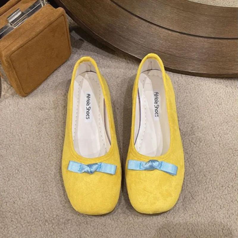 Fashion French Elegant Bow Flat Shoes 2024 Spring New Round Head Comfortable Suede Leather Women's Mary Janes Shoes
