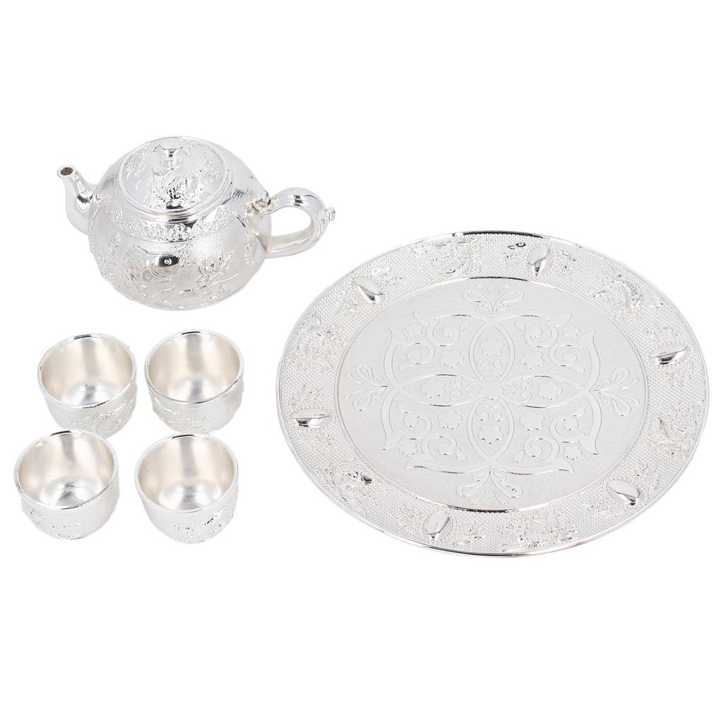 Zinc Alloy Tea Set Rustproof High Temperature Resistant Electroplated Vintage Tea Pot and Cup Set