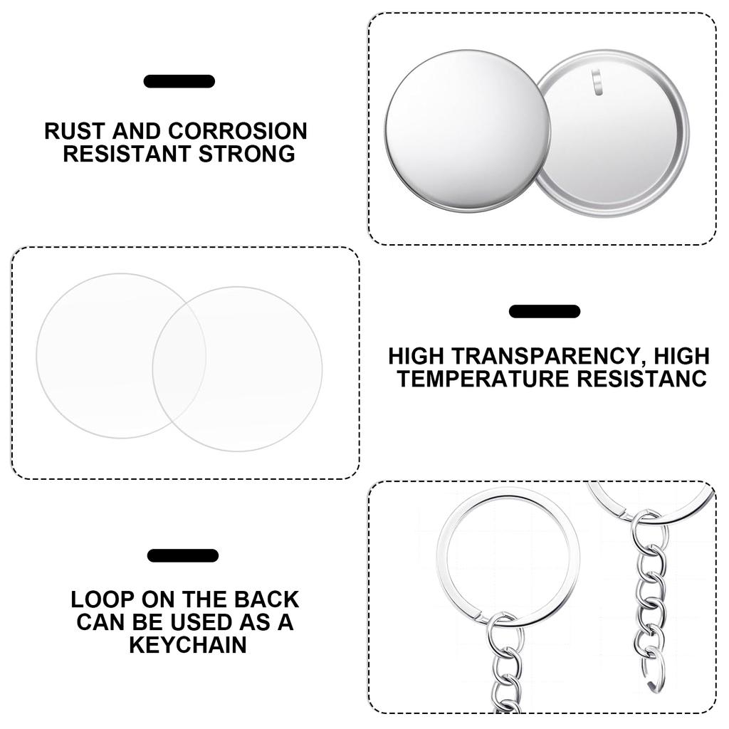 100Pieces Craft Keyrings Supplies with 100Pcs 58mm Button Badge for Making Key Holder Keychains Bag Luggage Decoration
