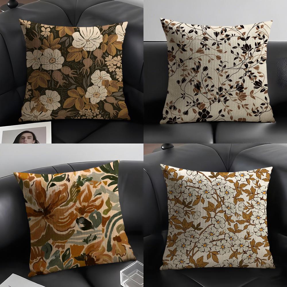 Artistic Retro Floral Cushion Cover Natural Linen Organic Fabric DoubleSided Printing Sofa Home Decor Breathable