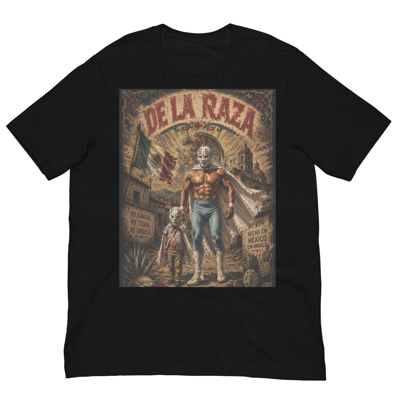 De La Raza Luchador Shirt, Mexican Wrestling Art Tee, Hecho En Mexico Graphic T-Shirt, Lucha Libre Heritage Design, Vintage Mexican Pride 4XL