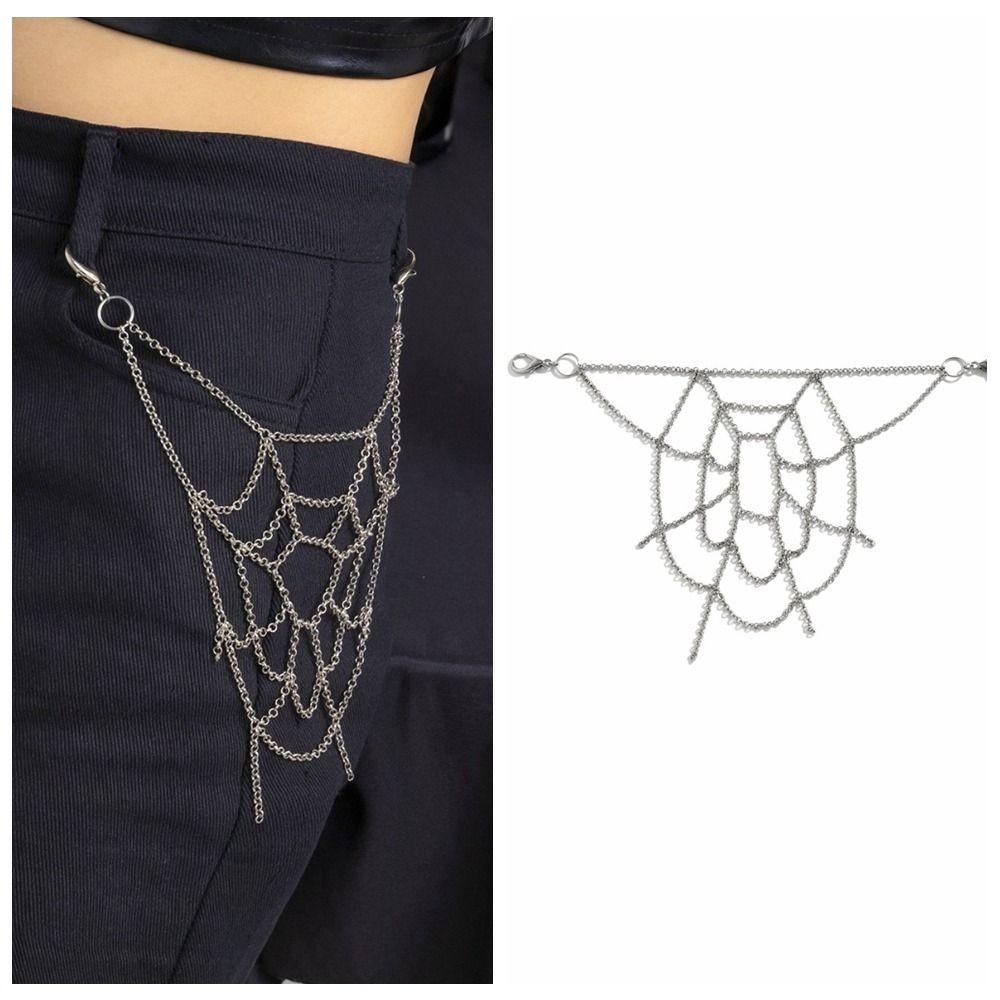 Gothic Punk Belt Chain Zinc Zinc Zinc Alloy Tassel Jeans Chain Cool Spider Web Waist Chain Male