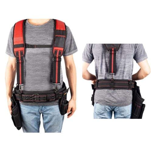 YEETUMAY Heavy Duty Waist Belt with Suspenders, Multi-functional Waist Support for Carpenters, Electricians, and Suspension Rigs, 3-Inch Padded (Red)