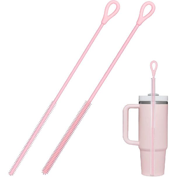 Silicone Straw Cleaner Brush, 2Pcs Straw Cleaner Brush Extra Long, Straw Brush Bristles Cleaner Brush for Cleaning Stanley, Metal Glass Straws, Drink розовый