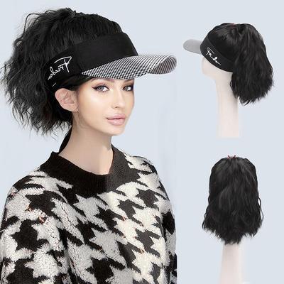 Synthetic Natural Wig Ponytail Extended Wig with Hat Travel Beach Sunshade Baseball Cap One-piece Easy-to-wear Hat Wig