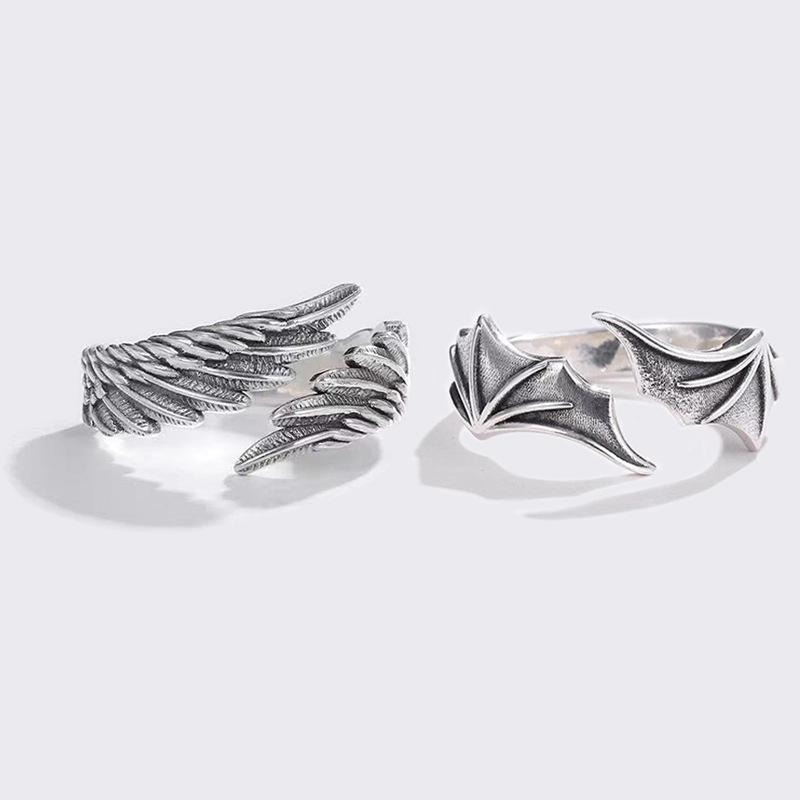 Angel & Demon Wing Couple Rings: European & American Style, Personalized Openable Thai Silver Rings