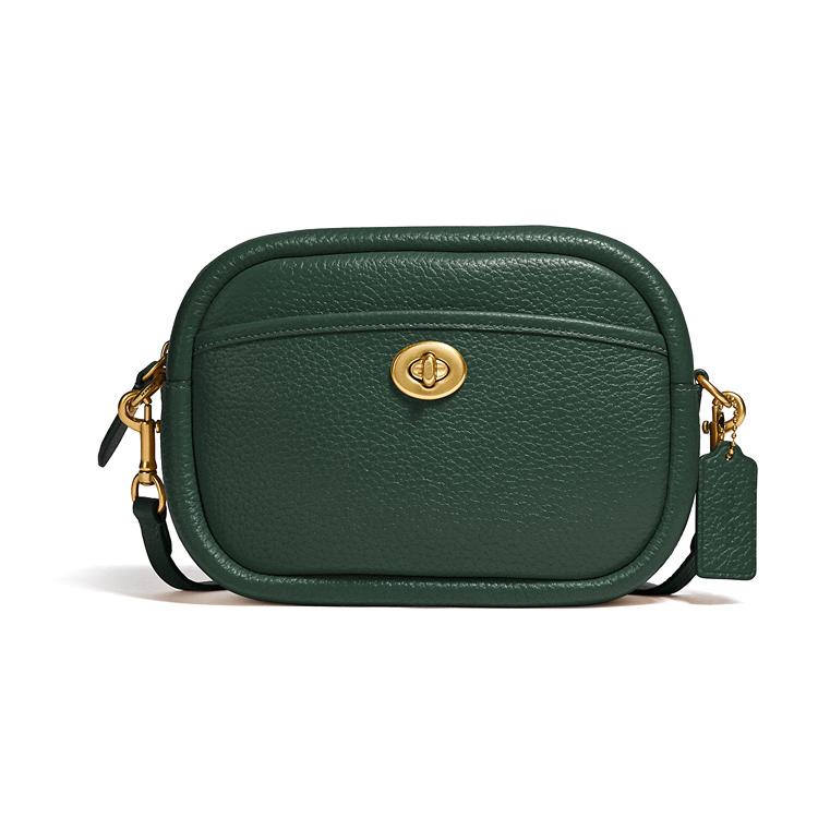 

New COACH Camera Pebbled Leather Camera Bag Shoulder Bag Crossbody Bag Regular Women s Forest Green C4813-B4RFT 23.1*7.1*16.5CM