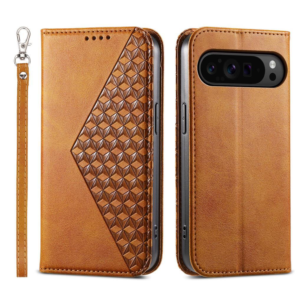 Phone Cover for Google Pixel 9 Pro XL Phone Stand Case PU Leather Rhombus Imprinted Pattern Wallet