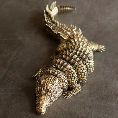 Metal Handicraft Artificial Animal Sculpture Brass Crocodile Golden Crocodile Articular Mobility Home Decoration Accessories
