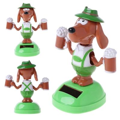 Flip Dolls Car Ornament Solar Swing Dog Solar Power Beer Dog Shaking Head Dolls Bobble Head Doll